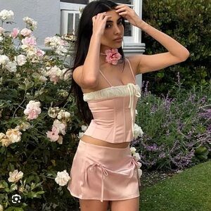 With Jean Pink Satin Corset Top | Sylvie Top